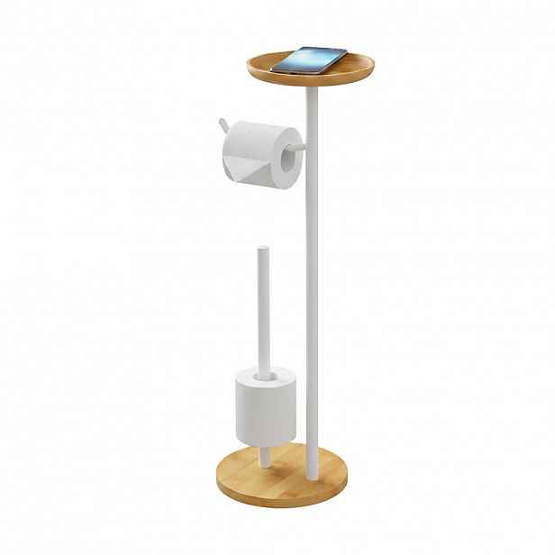 Relaxdays STOJAN Bílý s poličkou bambus kov 65 cm