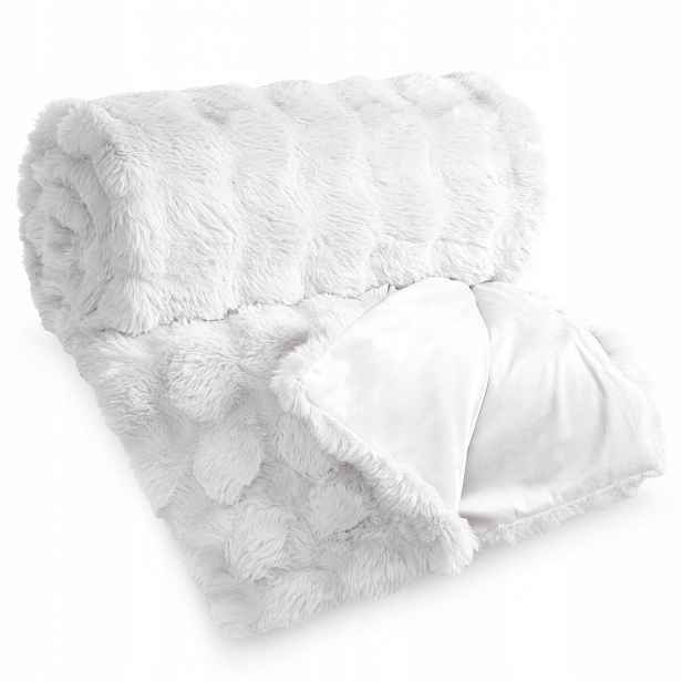 Dekorativní přikrývka Lily 200x220 bílá s kožešinovým a nadýchaným 3D efektem