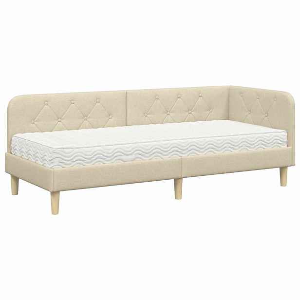 vidaXL Rohový rám postele Krémová 80 x 200 cm textil