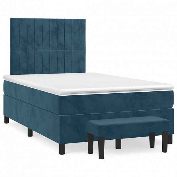 vidaXL Box spring postel s matrací tmavě modrá 120x190 cm samet