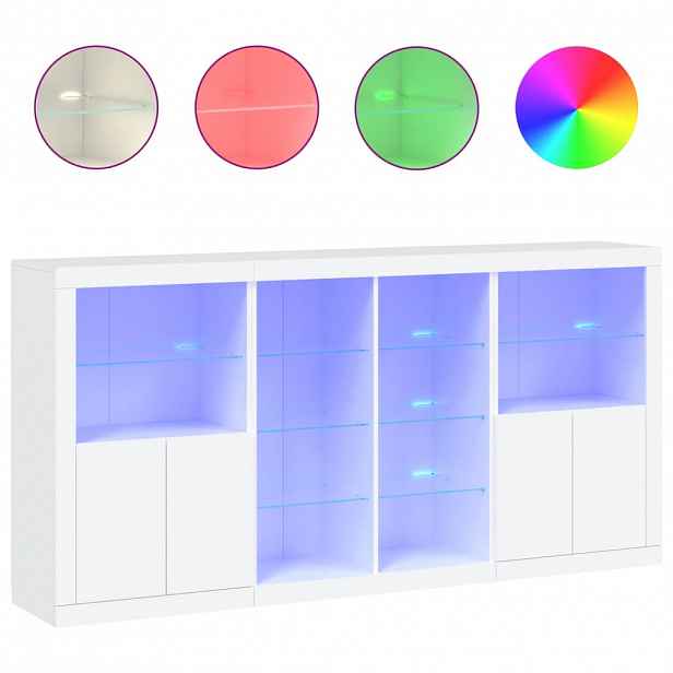 vidaXL Příborník s LED osvětlením bílý 202 x 37 x 100 cm