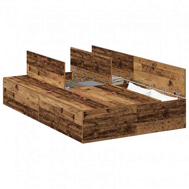 vidaXL Rám postele s úložným prostorem Staré dřevo 120 x 190 cm