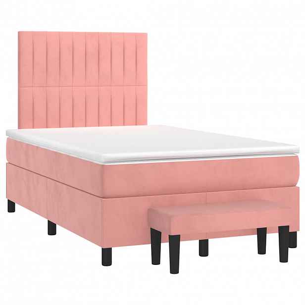 vidaXL Box spring postel s matrací růžová 120x190 cm samet