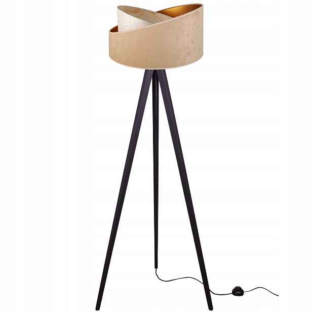 Stojací Lampa Trojnožka Dřevo Stínidlo Vzor