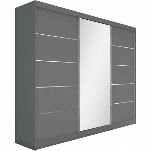 Beautysofa SKŘÍŇ s posuvnými dveřmi Marika 240/216/61 grafit se zrcadlem a zásuvkami