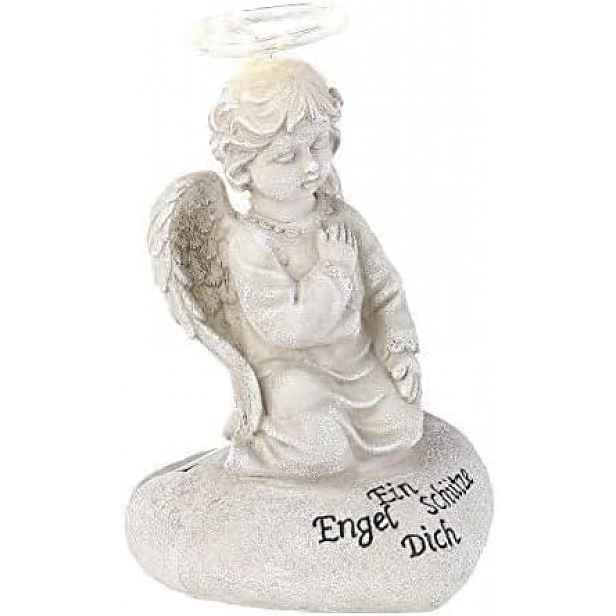 Figurka anděla se solárním Led světlem, 7 diod, 20 cm, náhrobní ozdoba