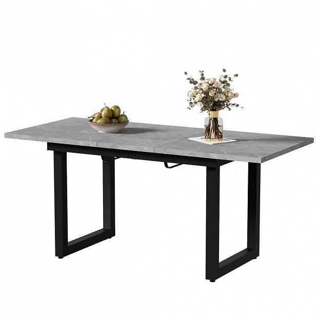 OKWISH JÍDELNÍ stůl 140/180/80/75 cm šedý/černý z MDF a kovu rozkládací v industriálním stylu