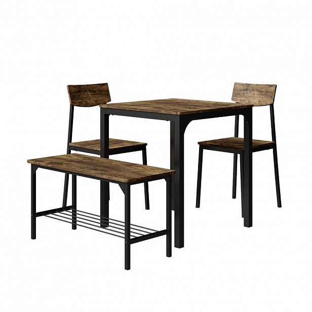 Vicco JÍDELNÍ SET Fyrk Černá/dubová rustikální 70 x 70 cm 4 díly