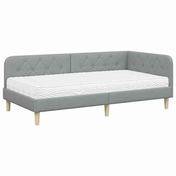 vidaXL Rohový rám postele Světle šedá 90 x 190 cm textil