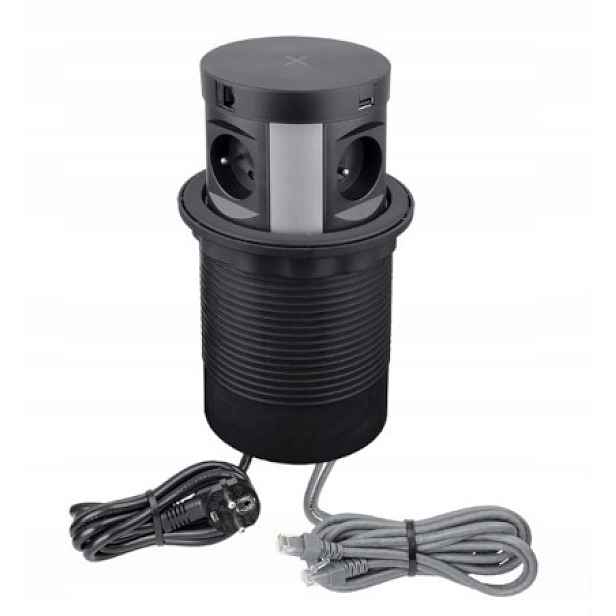Zásuvka výsuvná z desky kulatá Multi Box 4 Zásuvky, 1 x Usb A, 1 x Usbc