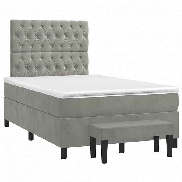 vidaXL Box spring postel s matrací světle šedá 120x190 cm samet