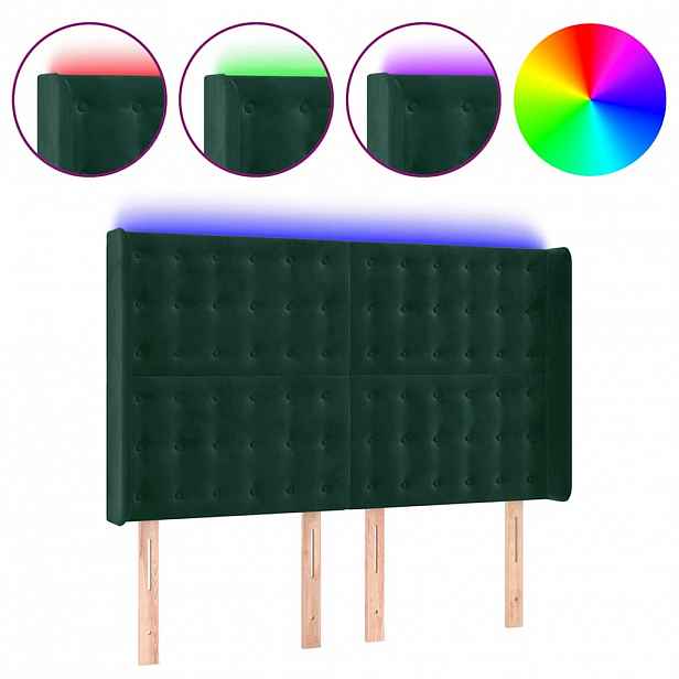 vidaXL Čelo postele s LED tmavě zelené 147 x 16 x 118/128 cm samet