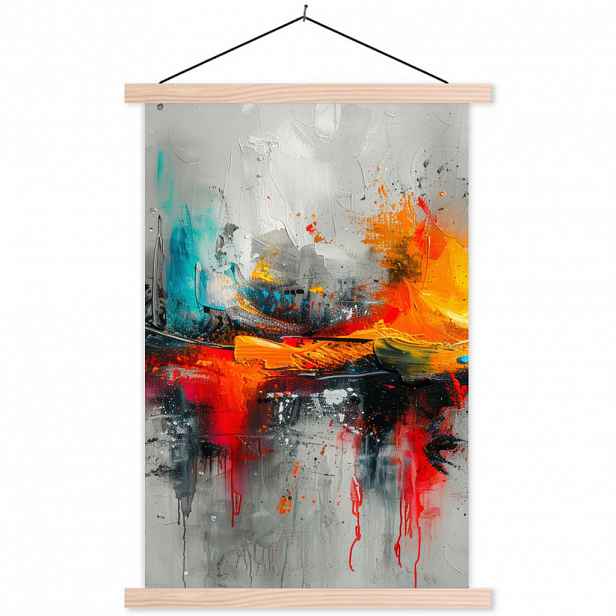 MuchoWow PLAKÁT S MAGNETICKOU LIŠTOU Moderní umění - Oranžová - Šedá - Abstraktní 40x60 cm