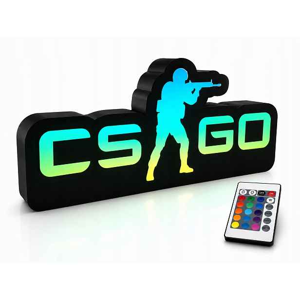 Podsvícený Nápis Cs Go Led Rgb 3D pro hráče herní hry 25 cm Counter Strike