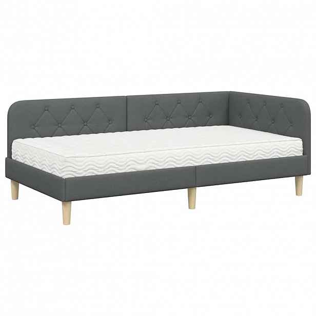vidaXL Rohový rám postele Tmavě šedá 90 x 190 cm textil