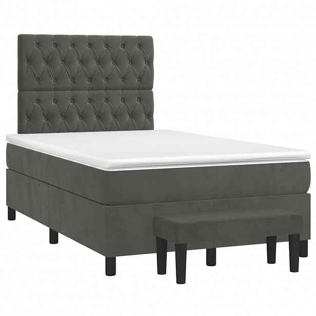 vidaXL Box spring postel s matrací tmavě šedý 120x190 cm samet