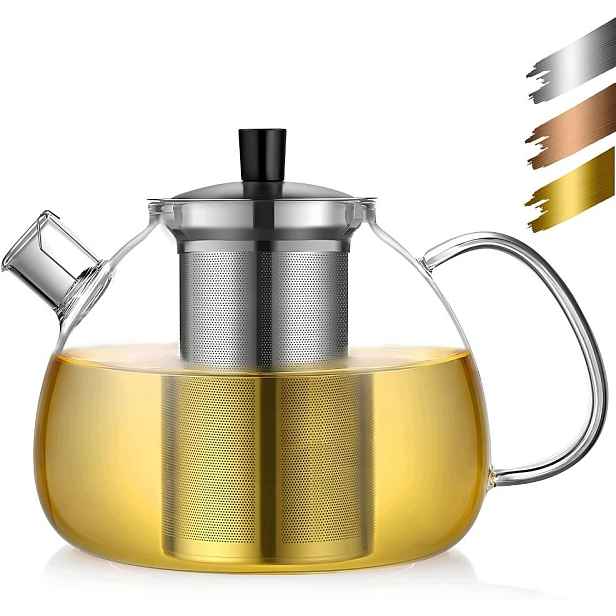 Konvice Na Čaj 1500 ML Skleněná S Ocelovým Scezovacím Sítkem