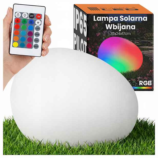 Led zahradní lampa Solární Oválná Kámen Bílá Rgb Ovladač Zapichovací 32 cm
