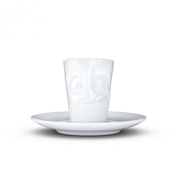 Bílý mlsný porcelánový hrneček na espresso s podšálkem 58products, objem 80 ml