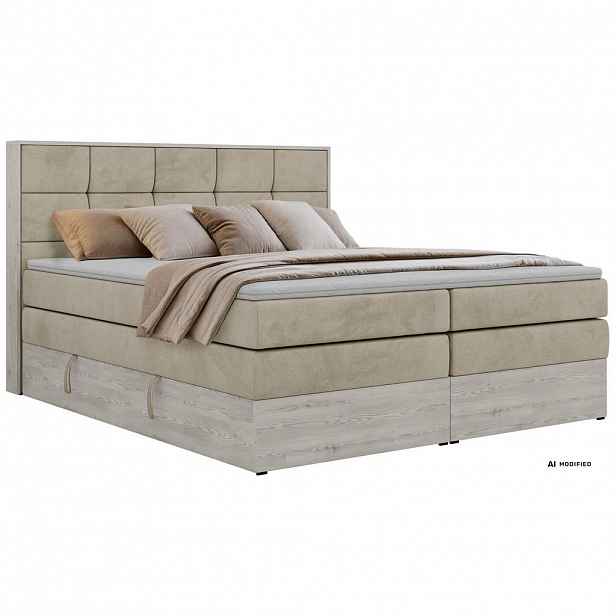 MKS POSTEL BOXSPRING ALNOR KING 200/200 - Béžová Samet - Topper T25 - H4