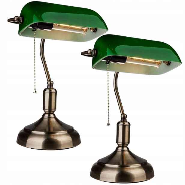 Sada 2 x bankovní stolní lampa zelená e27 staré zlato V-tac
