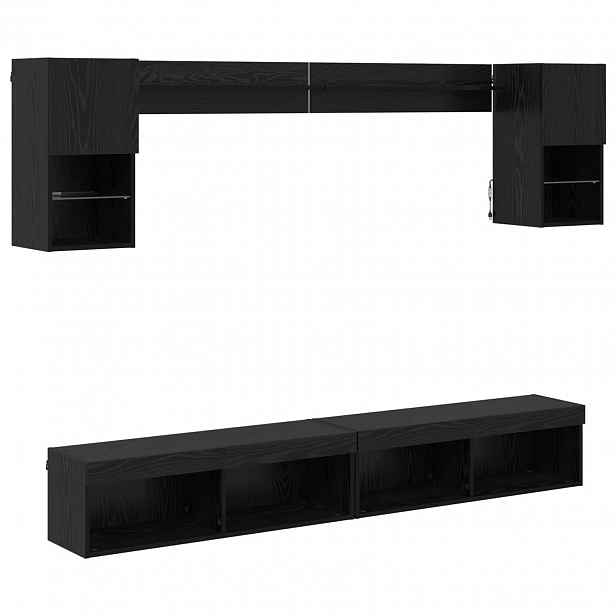 vidaXL TV nástěnné jednotky s LED 6 ks Černý dub Kompozitní dřevo