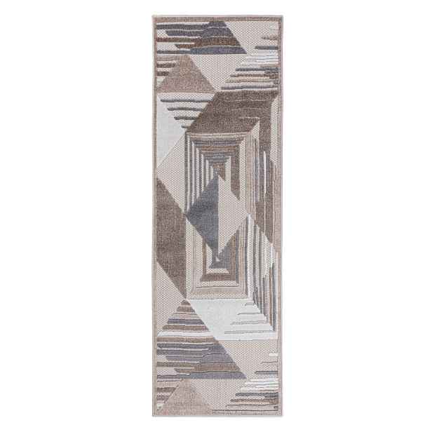 Koberec béžový 80x200 cm geometrický, voděodolný Oeko-Tex