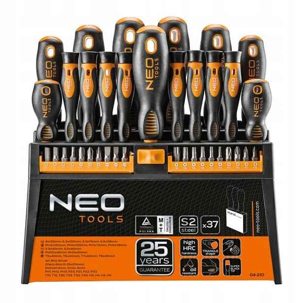 Neo Tools sada šroubováků bitů Pl+ph+pz+torx, 37-dílná ve stojánku 04-210