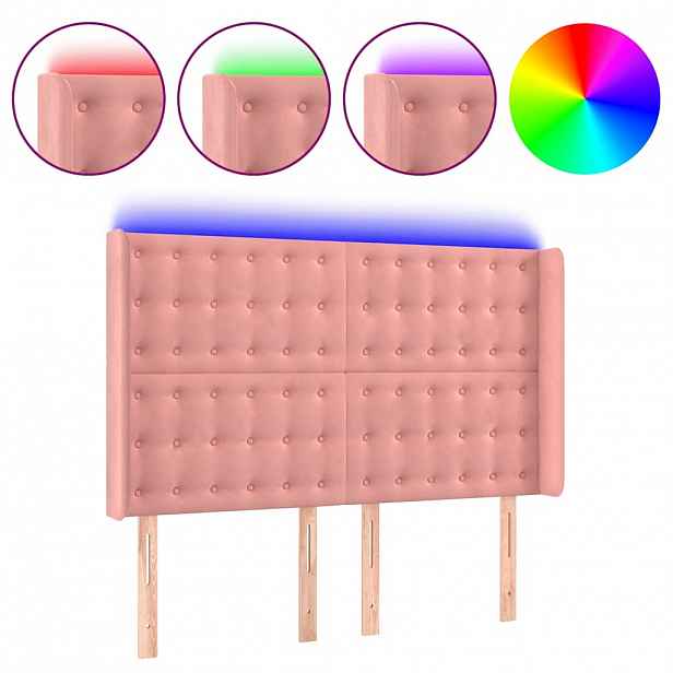 vidaXL Čelo postele s LED růžové 147 x 16 x 118/128 cm samet