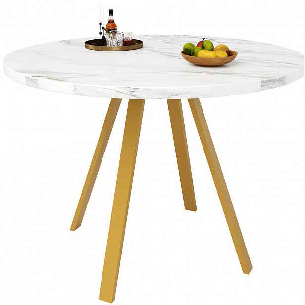 OKWISH JÍDELNÍ stůl 80/80/75 cm bílá a zlatá z MDF a kovu s mramorovým dekorem