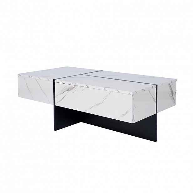 SHOPENTRA KONFERENČNÍ STOLEK Mramorový vzhled Bílá/Černá 100x50x34,5 cm LED