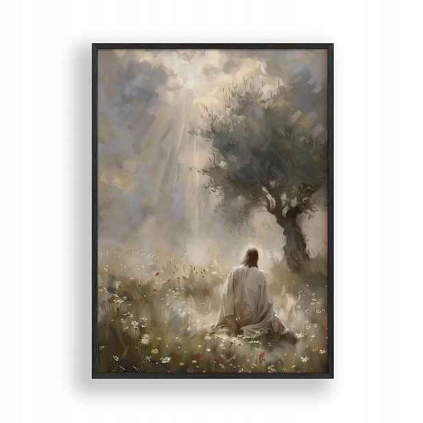 Obraz Modlící se Ježíš Plakát Rámeček Dřevěný Černý 30x42 cm