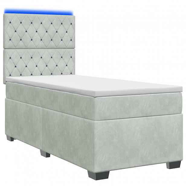 vidaXL Postel boxspring s matrací s čelo Světle šedá 90 x 200 cm Samet