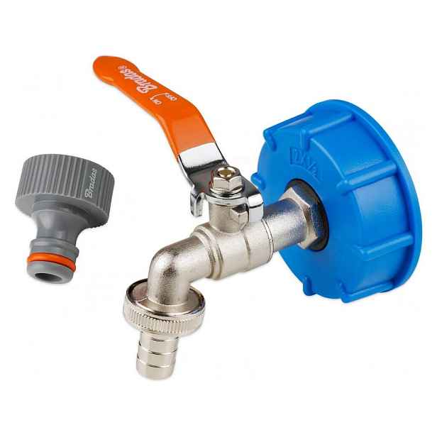 Ventil, kohout výpustný kovový Bradas 1/2" s redukcí na IBC nádrž S60x6 s 3/4" výstupem 0478