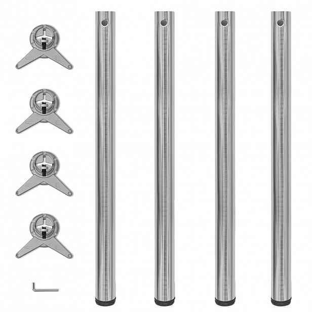 vidaXL 4 stolové nohy s nastavitelnou výškou, broušený nikl, 870 mm