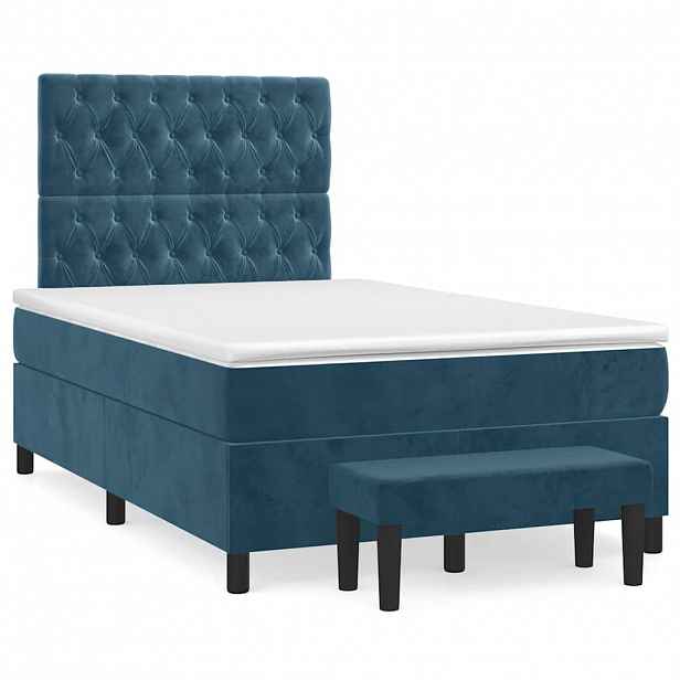 vidaXL Box spring postel s matrací tmavě modrá 120x190 cm samet