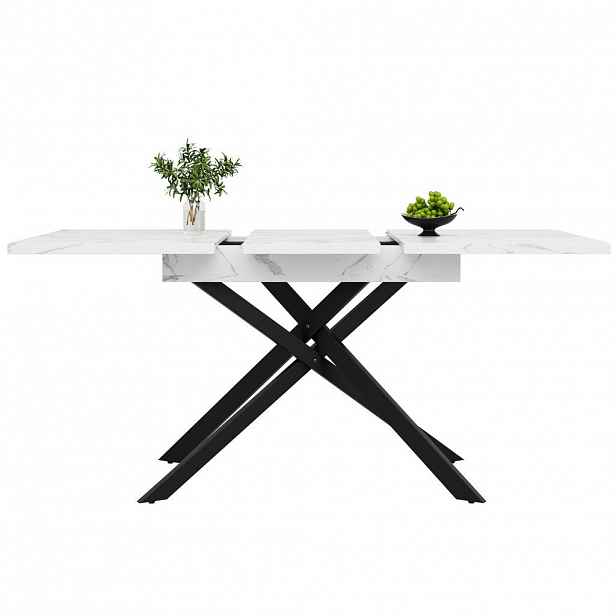 OKWISH JÍDELNÍ stůl 120-160/80/76,5 cm bílý/černý z MDF a kovu rozkládací
