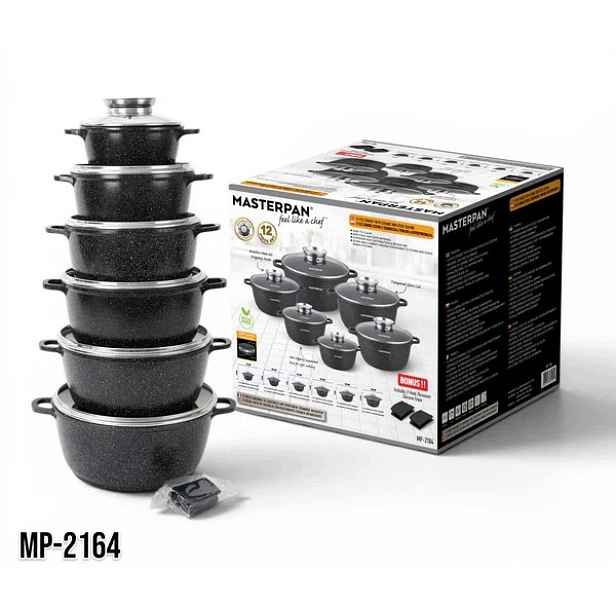 Sada hrnců Masterpan z hliníku 12 ks Černé MP-2164