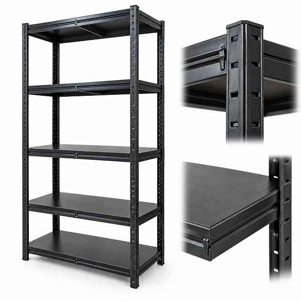 Skladovací Kovový Regál 180 × 90 × 40 CM 5 Polic, Do 875 Kg Černá Mdf