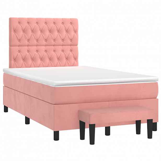 vidaXL Box spring postel s matrací růžová 120x190 cm samet