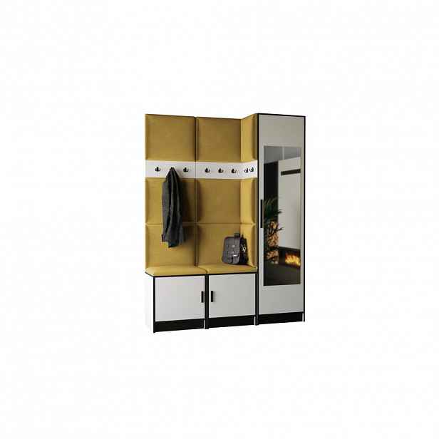 Kier Furniture PŘEDSÍŇOVÁ STĚNA ROJ 20 - 159,6x205x39cm Bílá & žlutá látka