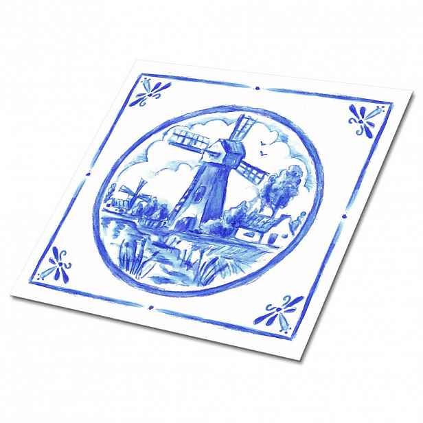TULUP SAMOLEPICÍ OBKLADY NA STĚNU 9 ks 30x30 cm Větrný mlýn ve stylu azulejos