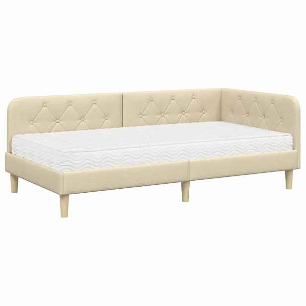 vidaXL Rohový rám postele Krémová 90 x 190 cm textil