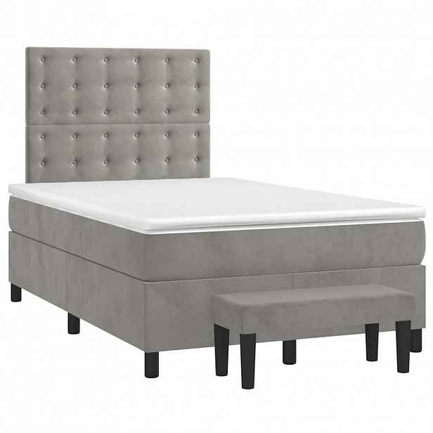 vidaXL Box spring postel s matrací světle šedá 120x190 cm samet