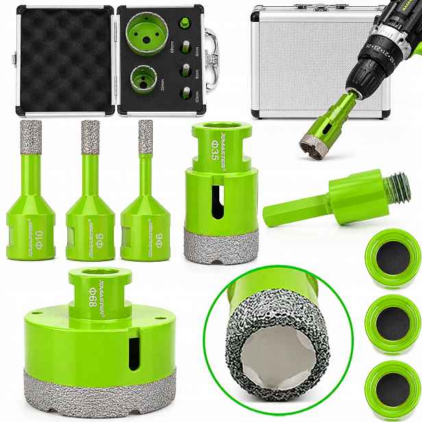 Korunkový Vrták Diamantová Korunka Pro Gres M14 Set ⌀ 6,8,10,35,68 mm Adaptér
