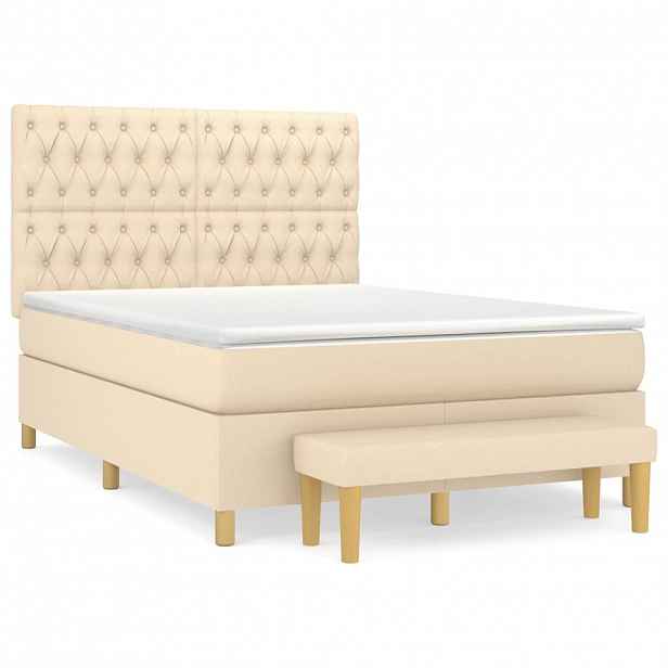vidaXL Box spring postel s matrací krémová 140x200 cm textil