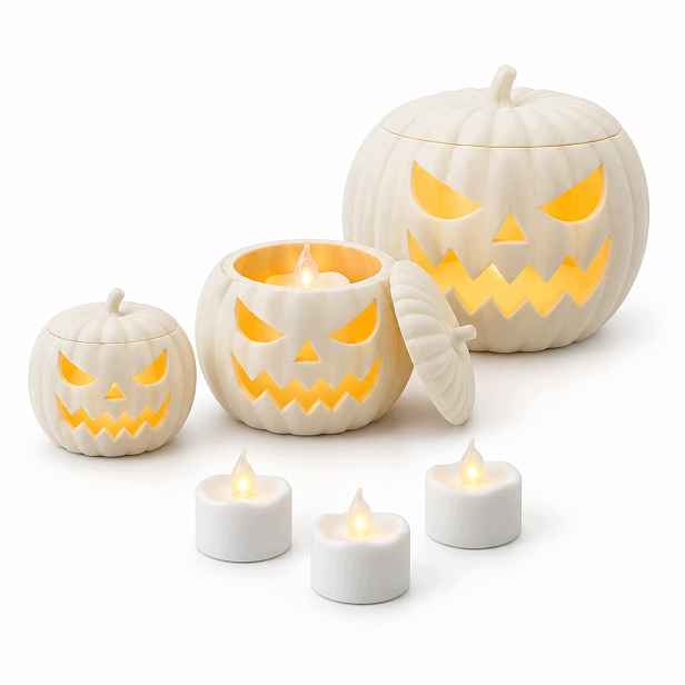 Halloweenské dýně sada 3 ks Led svíček 3D tisk lampion podzimní dekorace