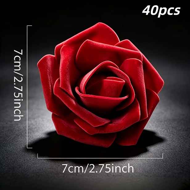 TEMU 40 Nádherných Umělých Hlav Růží na Valentýna, Umělé Pěnové Květinové Hlavy Růží, Vínově Červené Růže, Vhodné Domácí Svatební Dekorace, Umělé