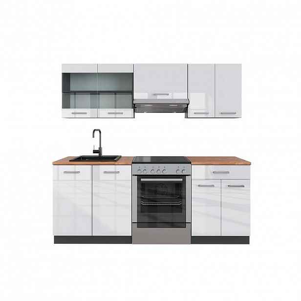 Vicco KUCHYŇSKÝ KOUT R-Line Bílý vysoký lesk/antracit 200 cm , PD Dub