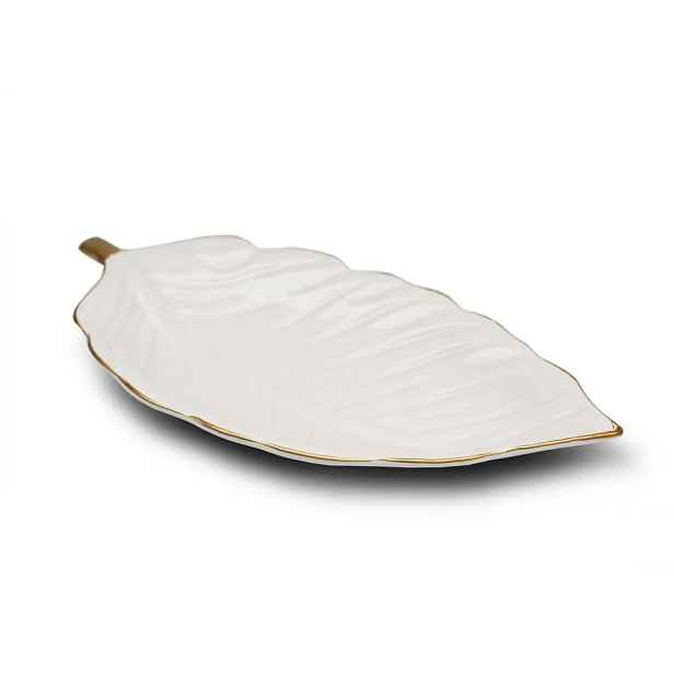 Dekorativní keramický talíř ve tvaru listu, krémová, 30 cm - II. jakost, POUZE OSOBNÍ ODBĚR